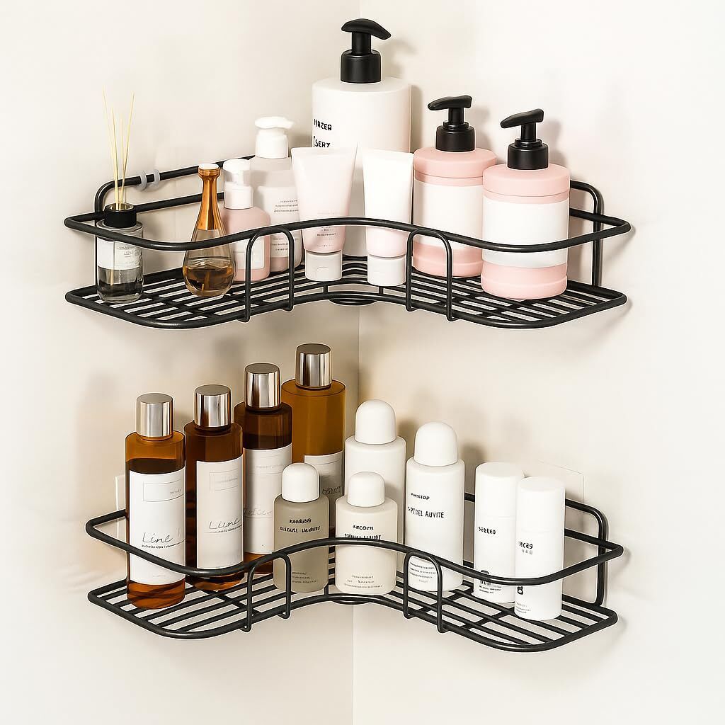 zubeen Bathroom Corner Shelf Self Adhesive No Drill Rustproof Storage Rack Black Stainless Steel Wall Shelf-picture-18