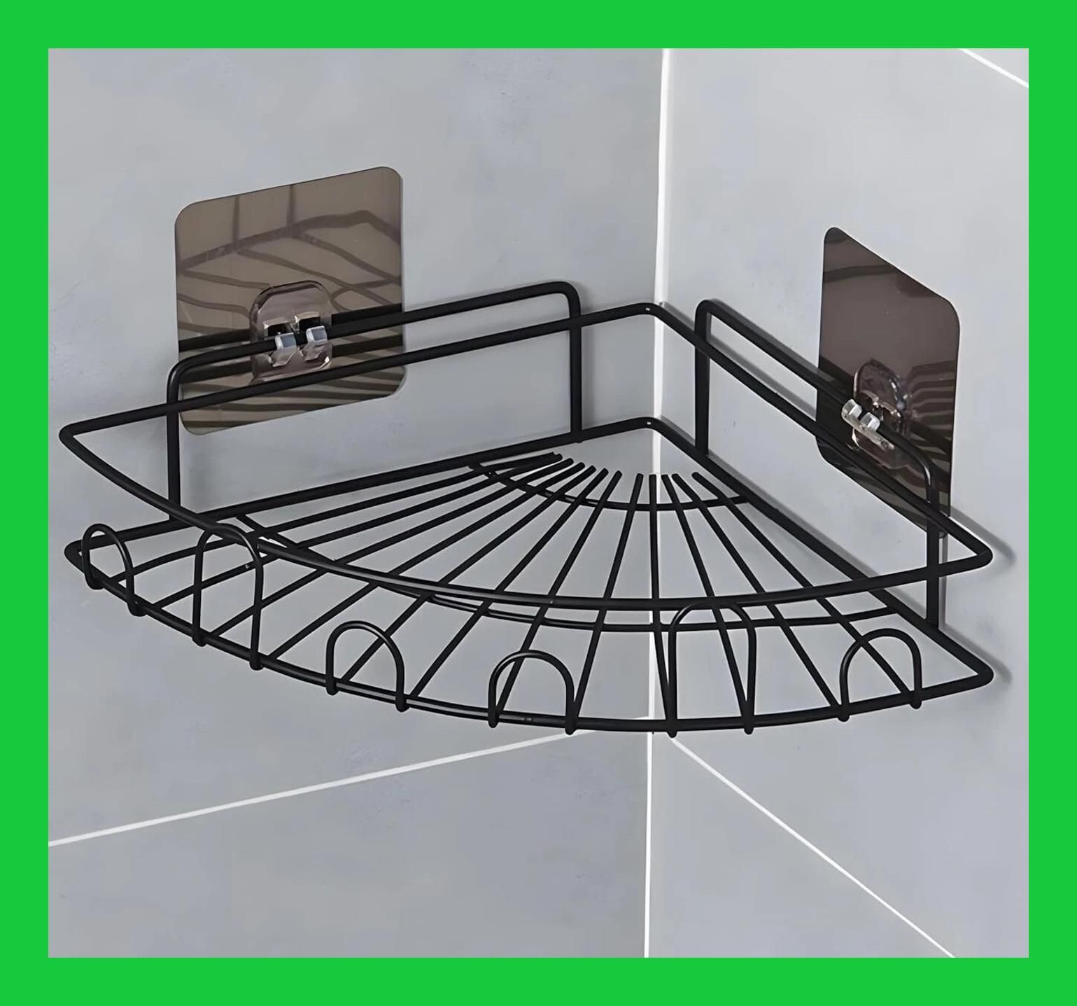 Bathroom Organizer Corner Shelf No Drill Black Metal Wall Mounted - Pack of 1 Steel Wall Shelf-image-5