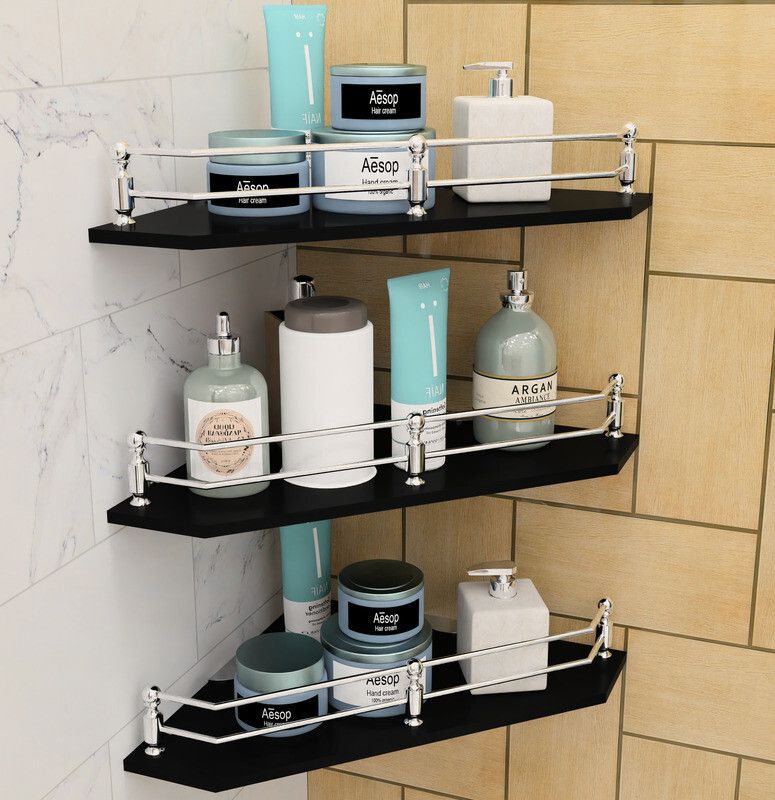Diamond Black Glass Corner Shelf for Bathroom/Kitchen Shelf/Bathroom (9x9 Inch) Glass, Stainless Steel Wall Shelf-image-32
