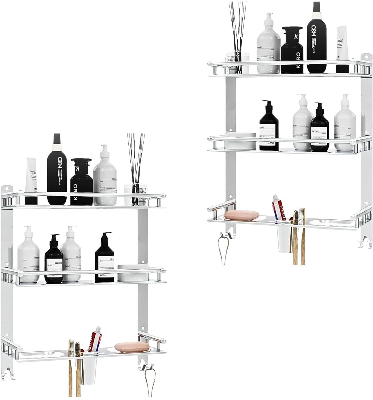 3 Layer Bathroom Shelf with Double Soap Dish and Tumbler Holder – Pack of 2 Stainless Steel Toilet Paper Holder-image-18