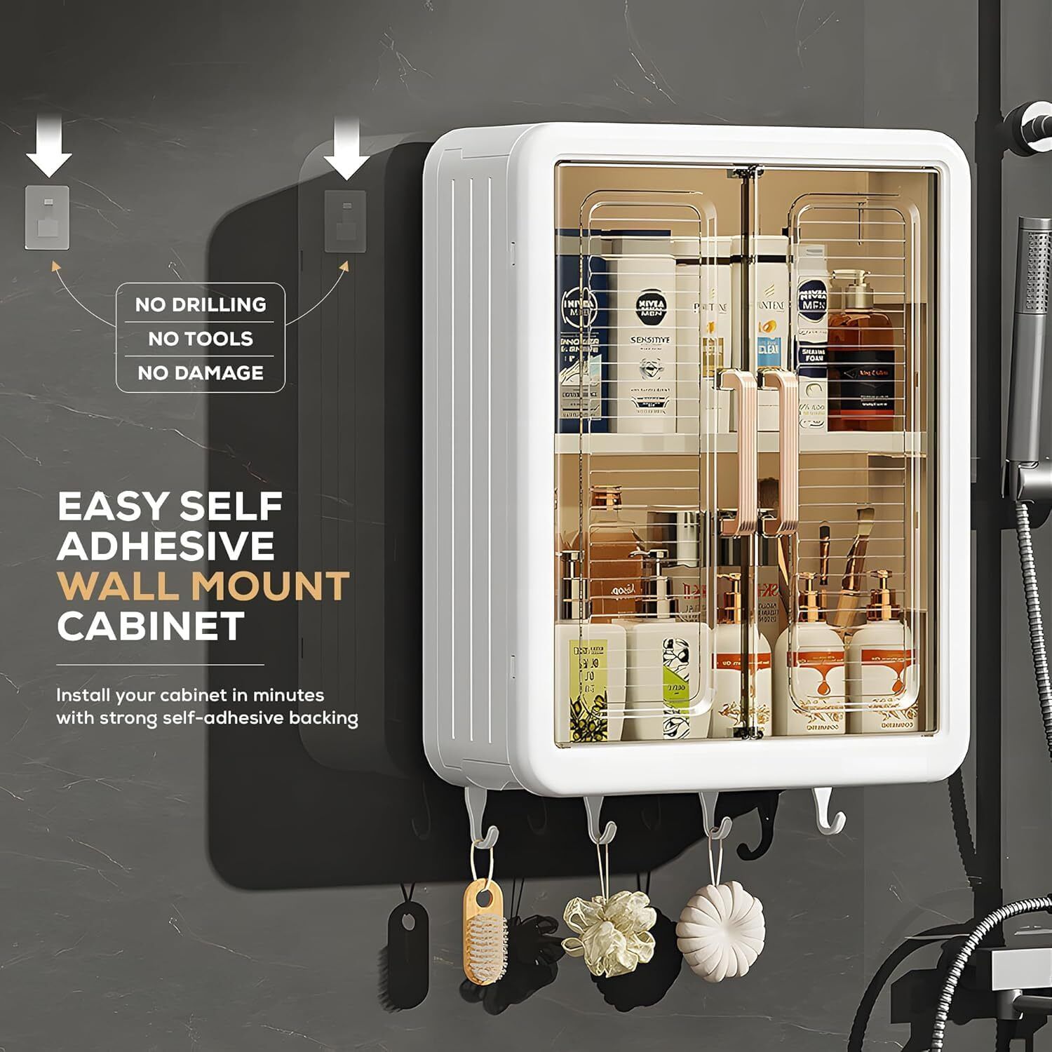 Wall Mounted Plastic Organizer for Bathroom and Kitchen Plastic Wall Shelf