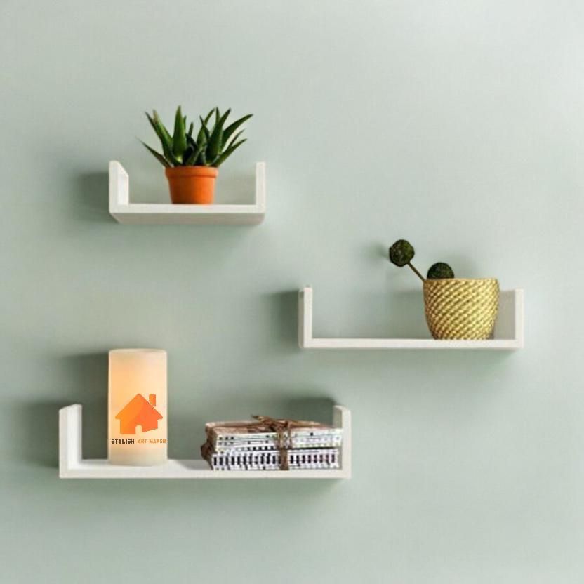 U Rack Floating Wall Shelf (Set Of 3) MDF (Medium Density Fiber), Wooden Wall Shelf-image-35
