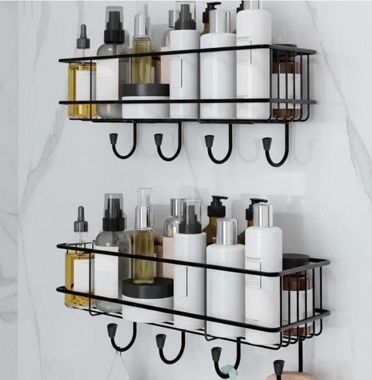 Small Self-Adhesive Metal Shower Basket Set – 2-in-1 Bathroom Storage, Pack of 2 Stainless Steel Wall Shelf-image-21