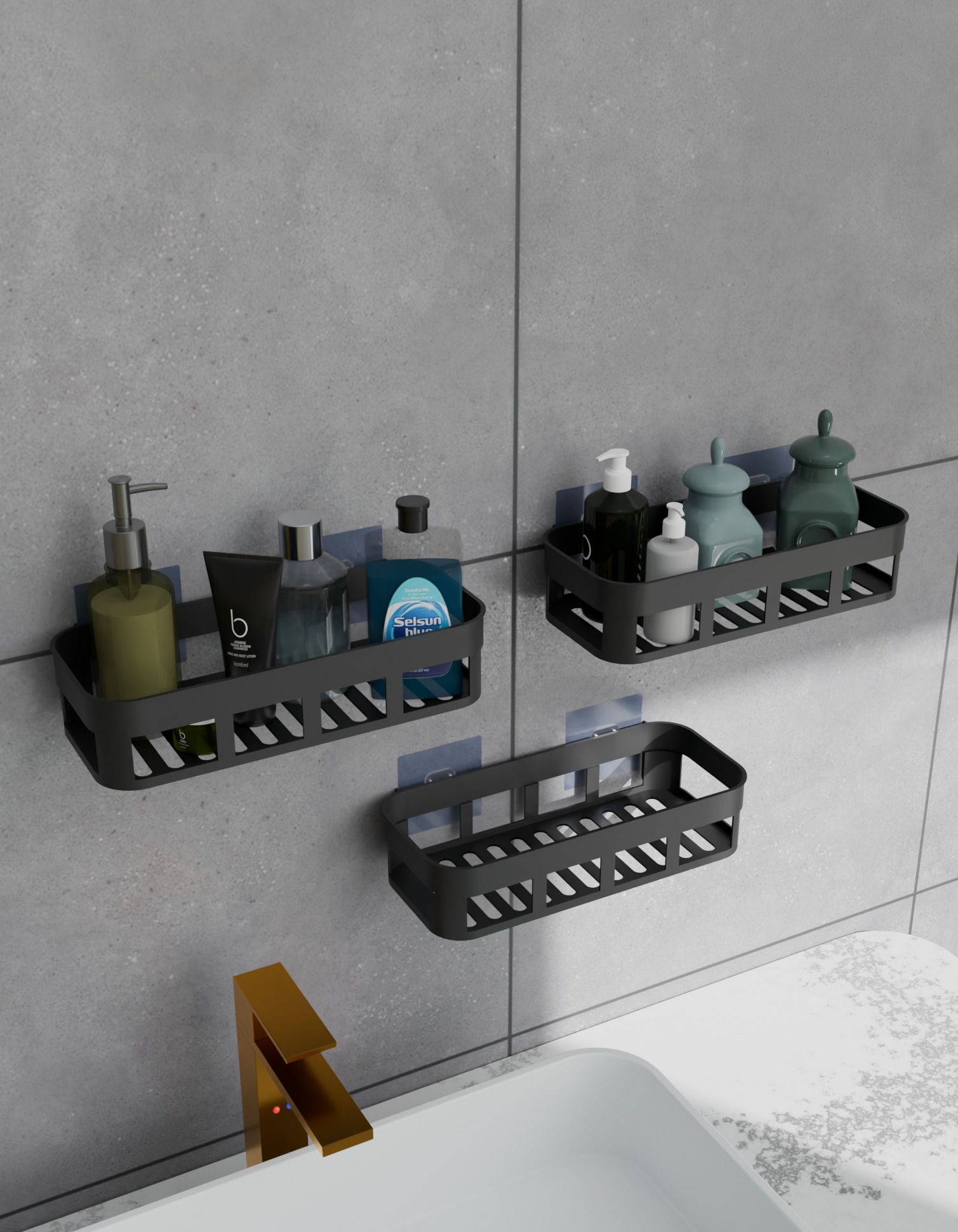 bestzone retail mall Self Adhesive Bathroom Shower Shelf Without Drill Kitchen Storage Organizer Rack Plastic Wall Shelf-picture-24