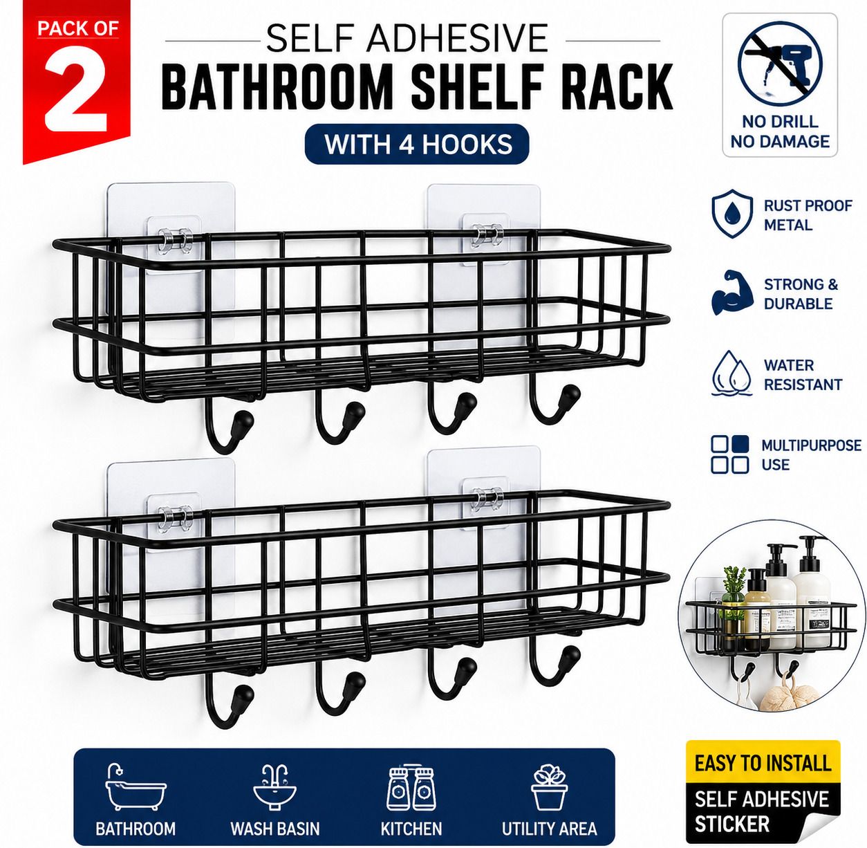 oitrex 4 HOOK TWO Iron Wall Shelf-picture-12