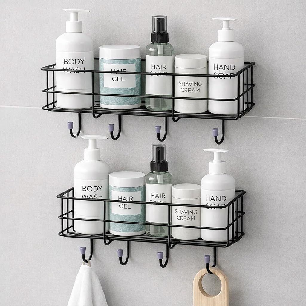 Metal Kitchen & Bathroom Organizer Rack (Black, 2 Tier) Stainless Steel, Steel, Iron Wall Shelf-image-0