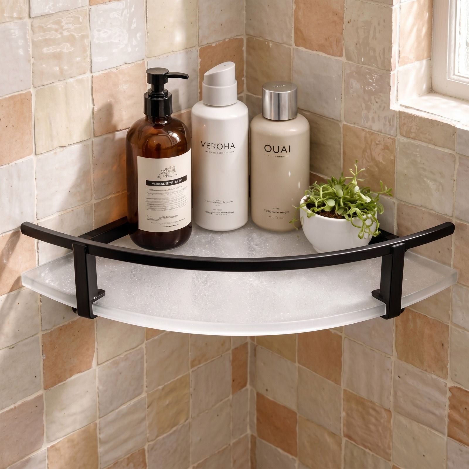 bajrayo 10x10 Premium Matte Acrylic Corner Shelf for Bathroom, Wall Mounted Organizer Acrylic, Aluminium Wall Shelf-picture-11