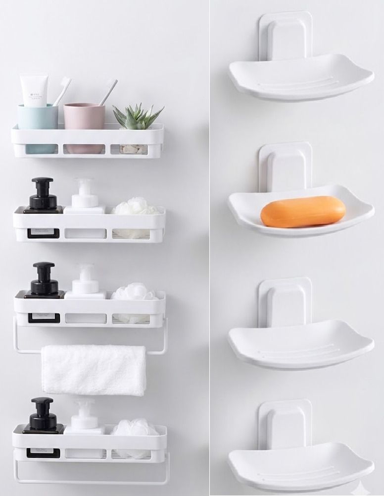 4 bathroom shelves shelf adhesive with sticker+4 soap dish holder+ 2towel hanger Plastic Wall Shelf-image-35