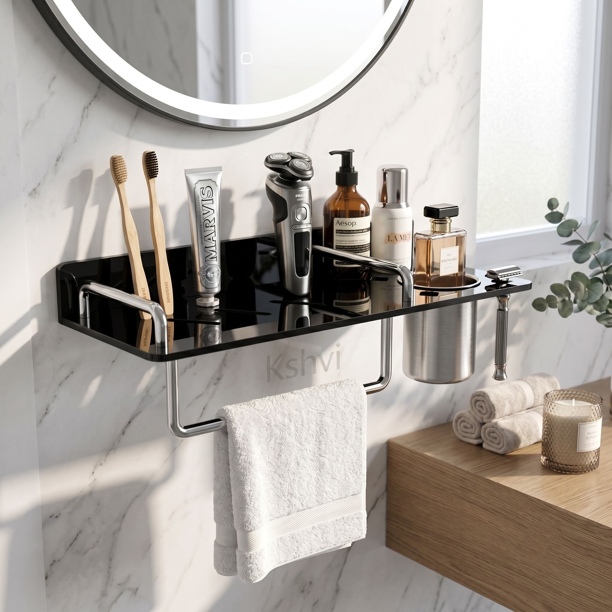 15*5 Black Multipurpose Acrylic 3 in 1 Bathroom Storage Shelf Acrylic, Stainless Steel Wall Shelf-image-19