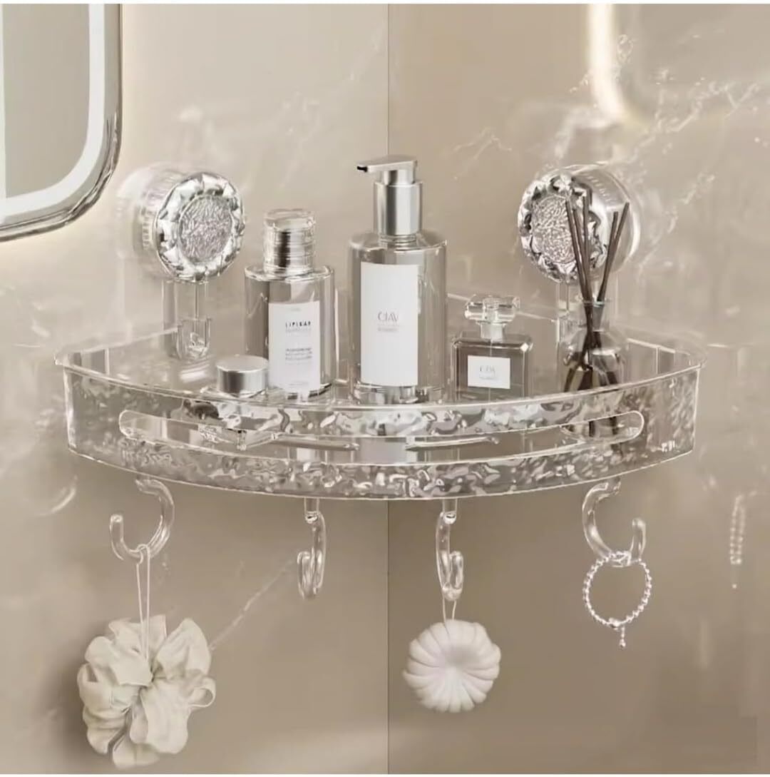Clear Acrylic Corner Bathroom Shelf, Wall Mounted Suction Cup Acrylic Wall Shelf-image-31