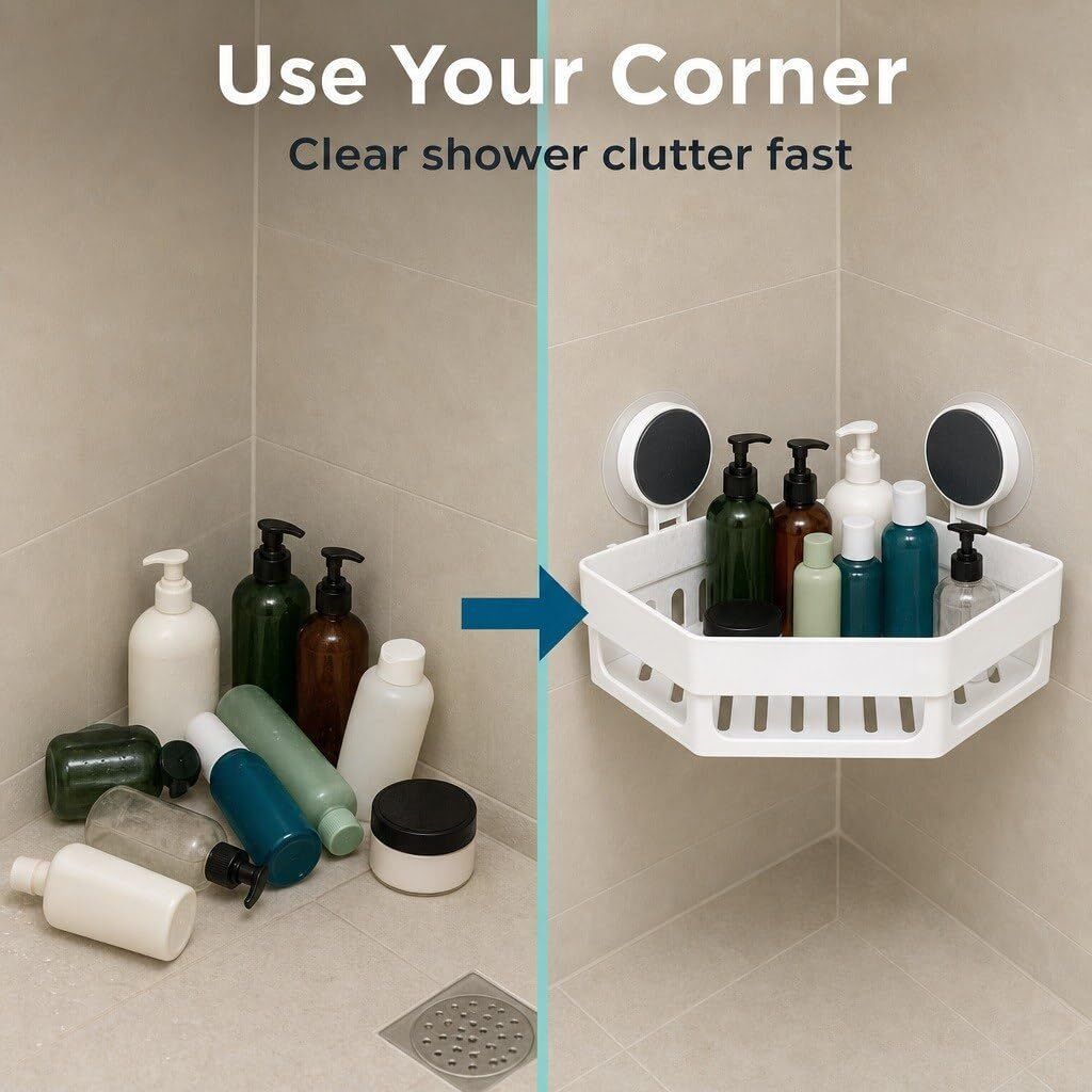 hvk Bathroom Suction Corner Shelf No Drill Diamond Shower Caddy Storage Organizer Plastic Wall Shelf-picture-23