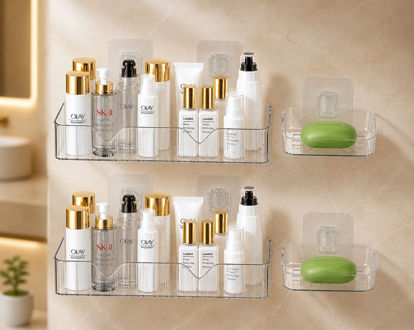 flipkart smartbuy Wall Mounted Bathroom Shelf Set with Soap Dish, Drill Free Storage Plastic Wall Shelf-picture-34