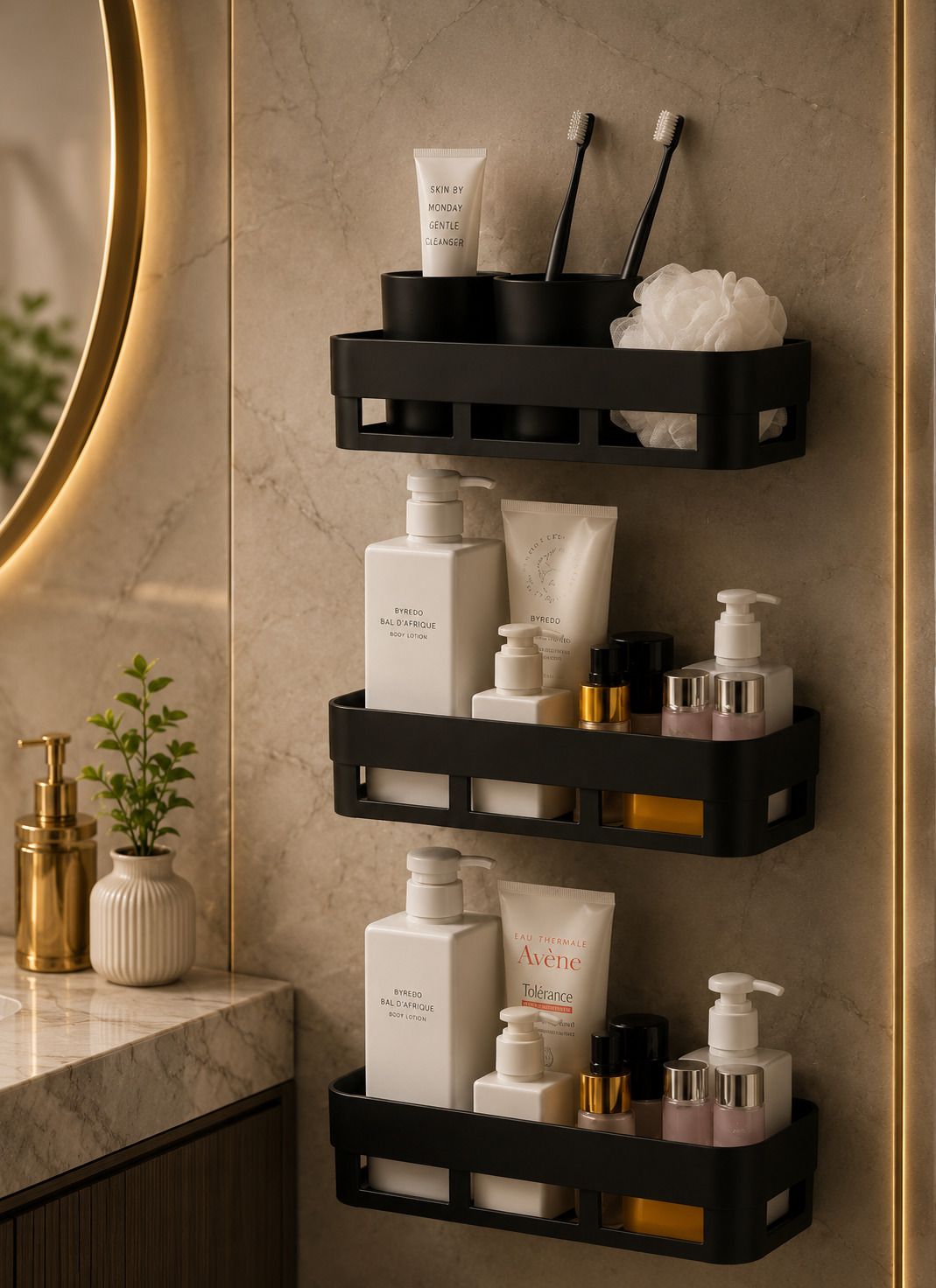 Wall Shelves Rack Bathroom Shelves Stand Plastic - 3Pc (Black Color) Plastic Wall Shelf-image-7