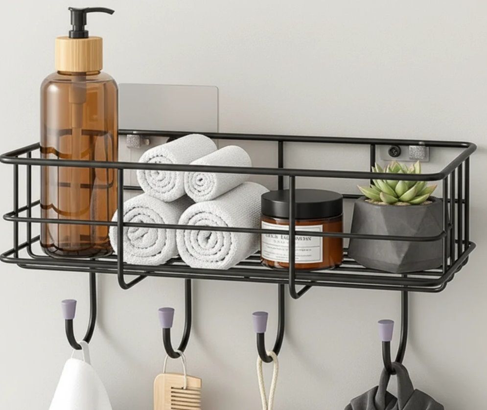 Bathroom Utility Shelf Organizer for Shampoo Bottles & Soap Iron Wall Shelf-image-29
