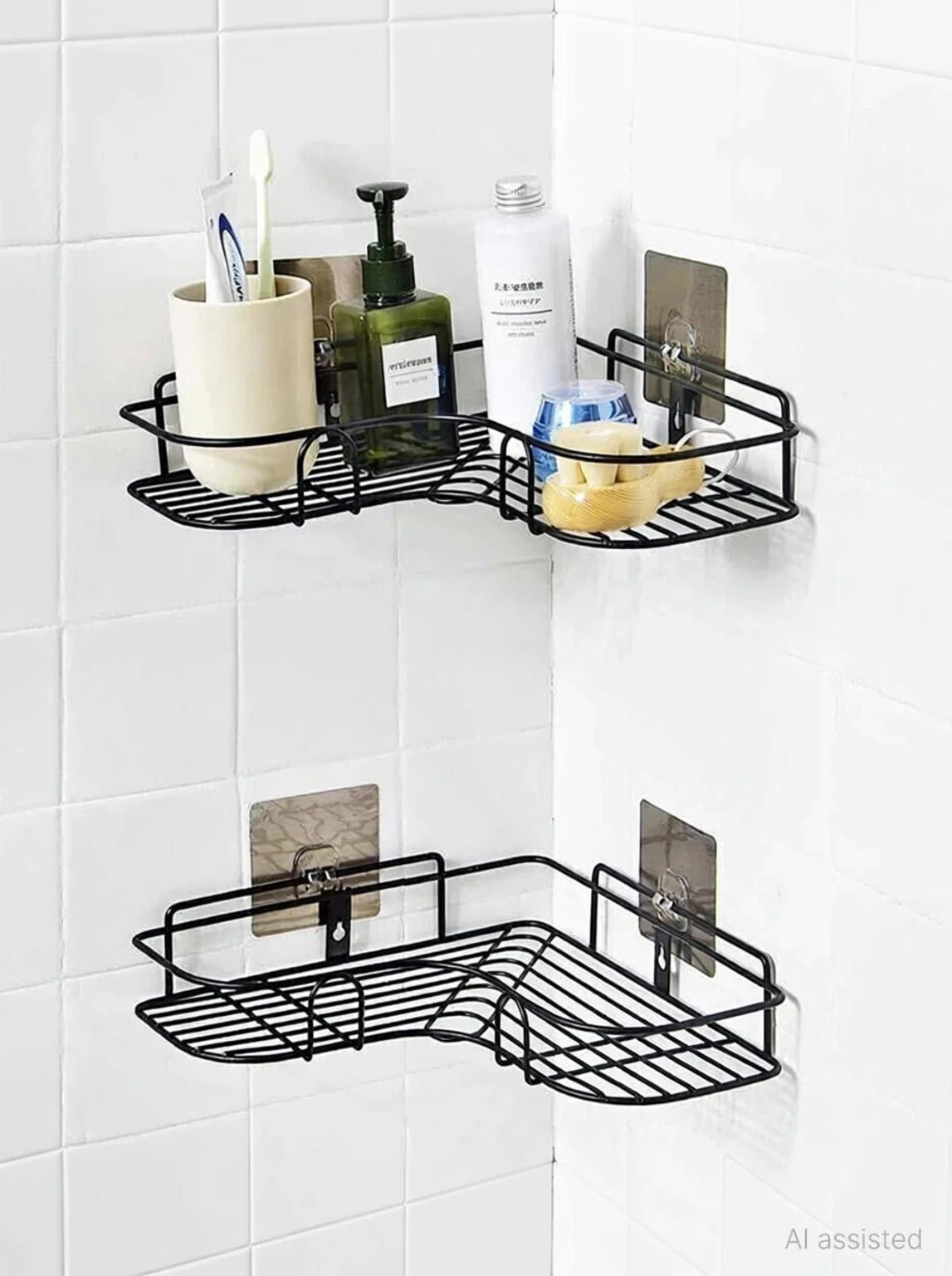 chripto 2-Tier Wall Mounted Bathroom & Kitchen Storage Rack (Adhesive Mount) Iron Wall Shelf-picture-37