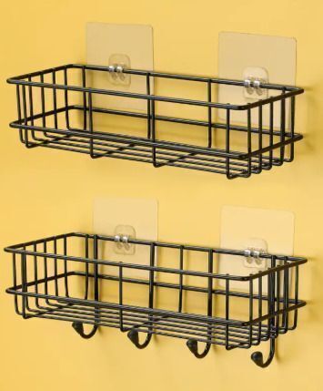 Sticker Wall Mounted Bathroom Corner/ / Rack/ Storage Organizer Iron, Steel Wall Shelf-image-27