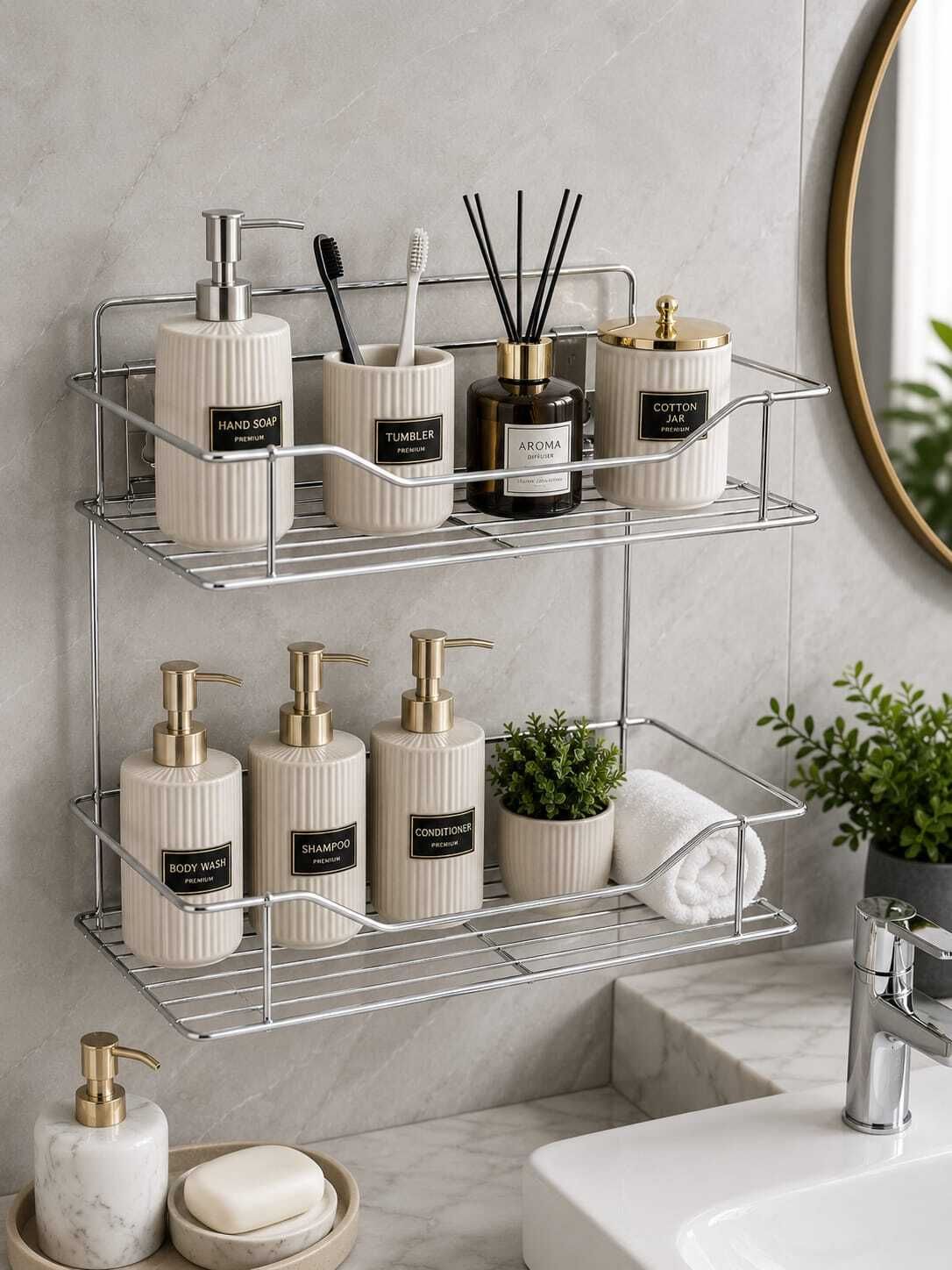 2Self Hanging Bathroom Rack Stainless Steel Wall Shelf-image-24