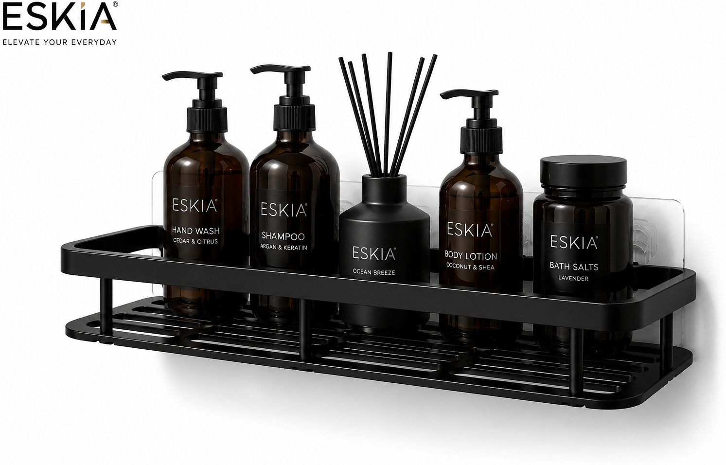 eskia Premium Black Wall Mounted Bathroom Shelf Organizer Rack Plastic Wall Shelf-picture-16