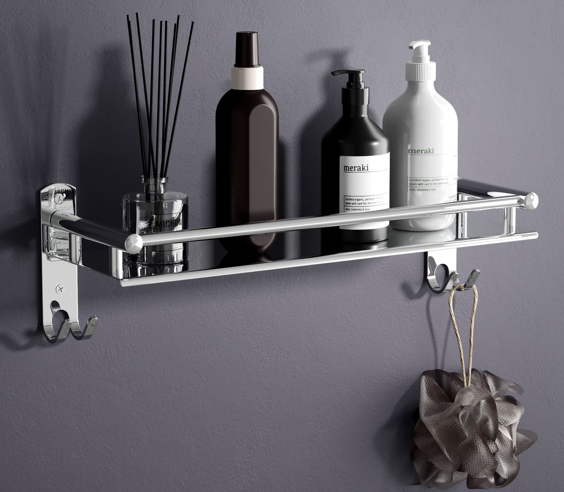 Multipurpose Bathroom Rack Shelf with Hooks | Bathroom Hanger Steel 15.7 inch 1 Bar Towel Rod-image-43