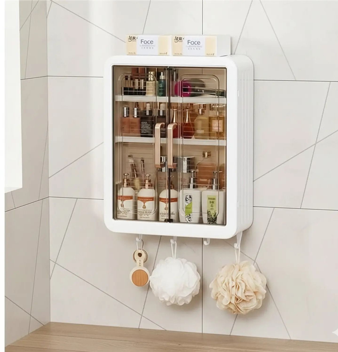 ESKIA Bathroom Storage Organizer Bathroom Cabinet Kitchen Plastic Wall Shelf