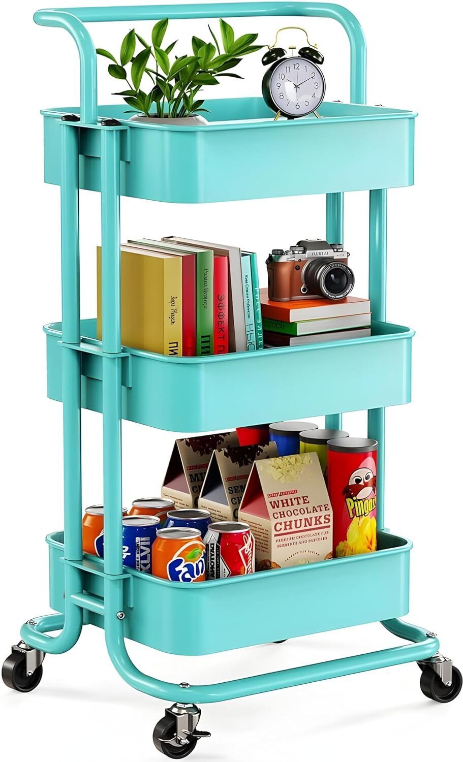 jialto 3 Tier Metal Storage Trolley with Wheels Heavy Duty Utility Cart Stainless Steel Kitchen Trolley-picture-34