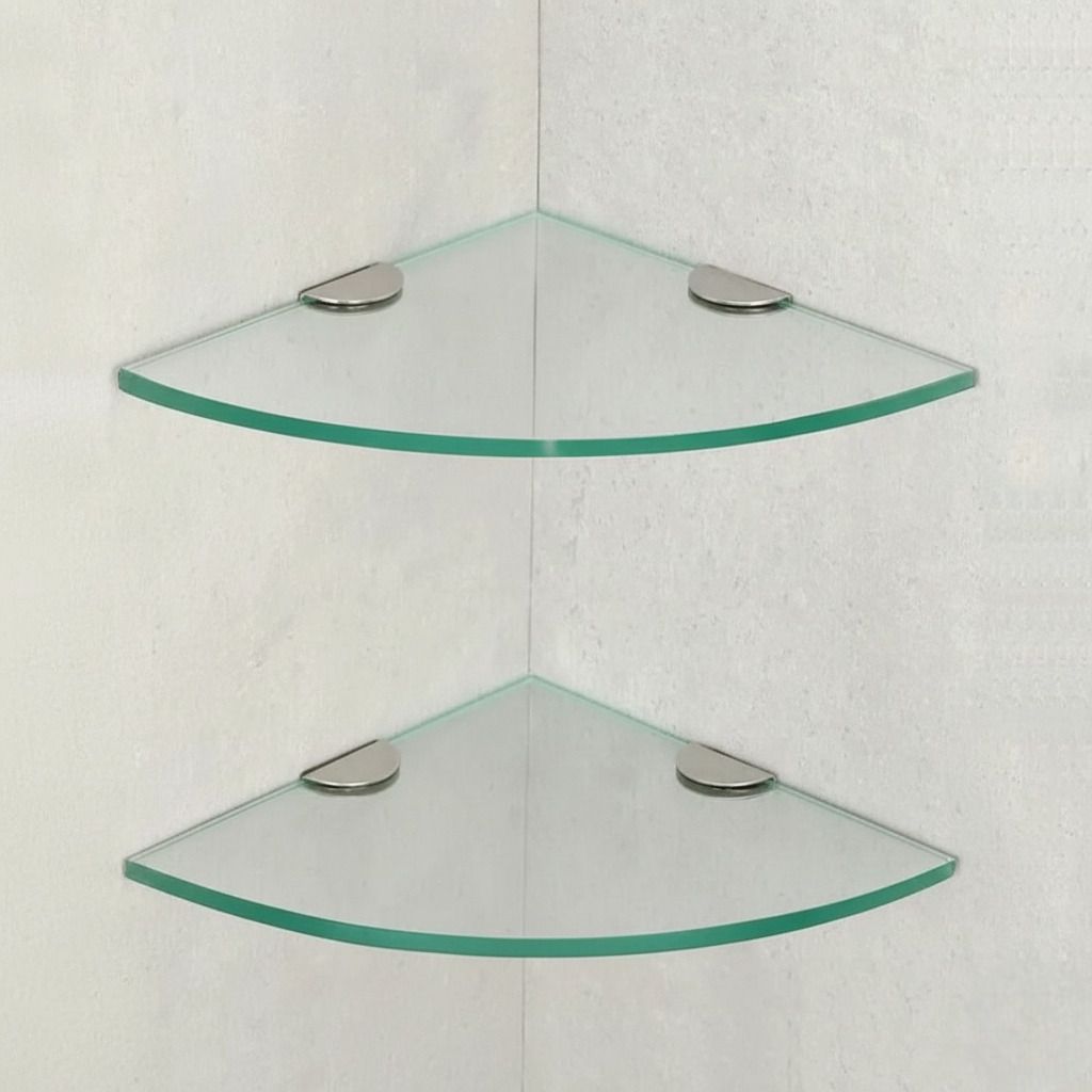 Without Railing Corner Round 6x6 inch Shelf 2 Transparent Glass Wall Shelf-image-43