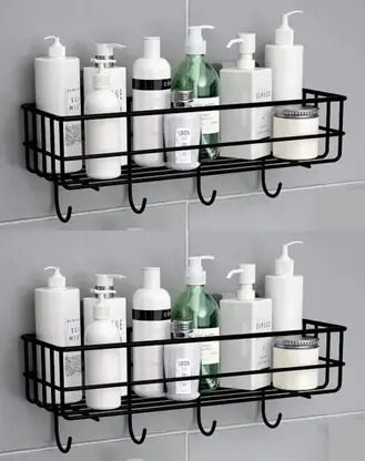 shekel art 2 Pcs Bathroom rack self with 4 hooks to hang items Iron Wall Shelf Iron Wall Shelf-picture-45