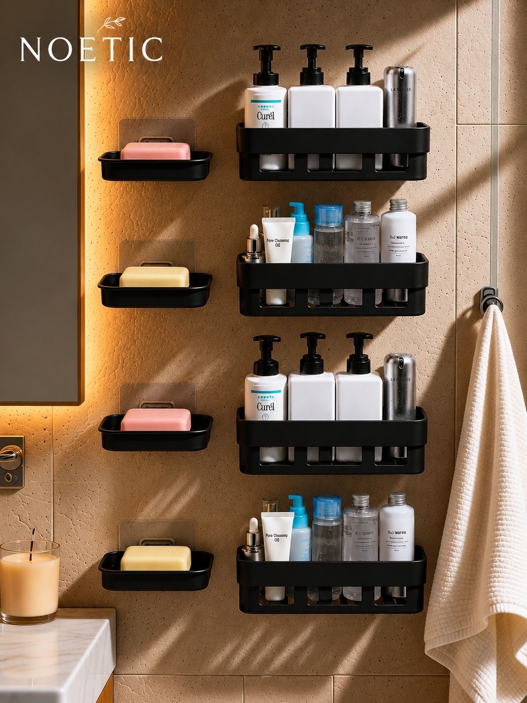 Premium Self Adhesive Bathroom Shelf & Soap Dish Combo Plastic Wall Shelf Plastic Wall Shelf-image-43