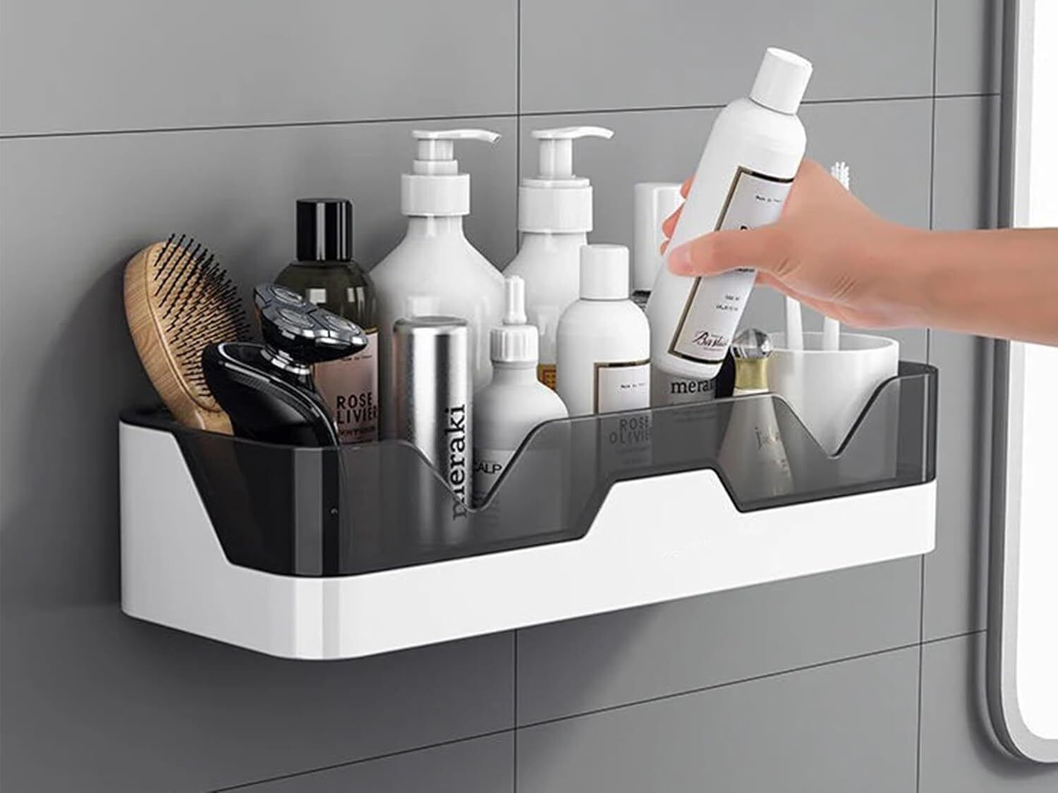 inotik Plastic Self-Adhesive Bathroom Corner Shelf Kitchen Rack Holder Wall Mounted Plastic Wall Shelf-picture-27