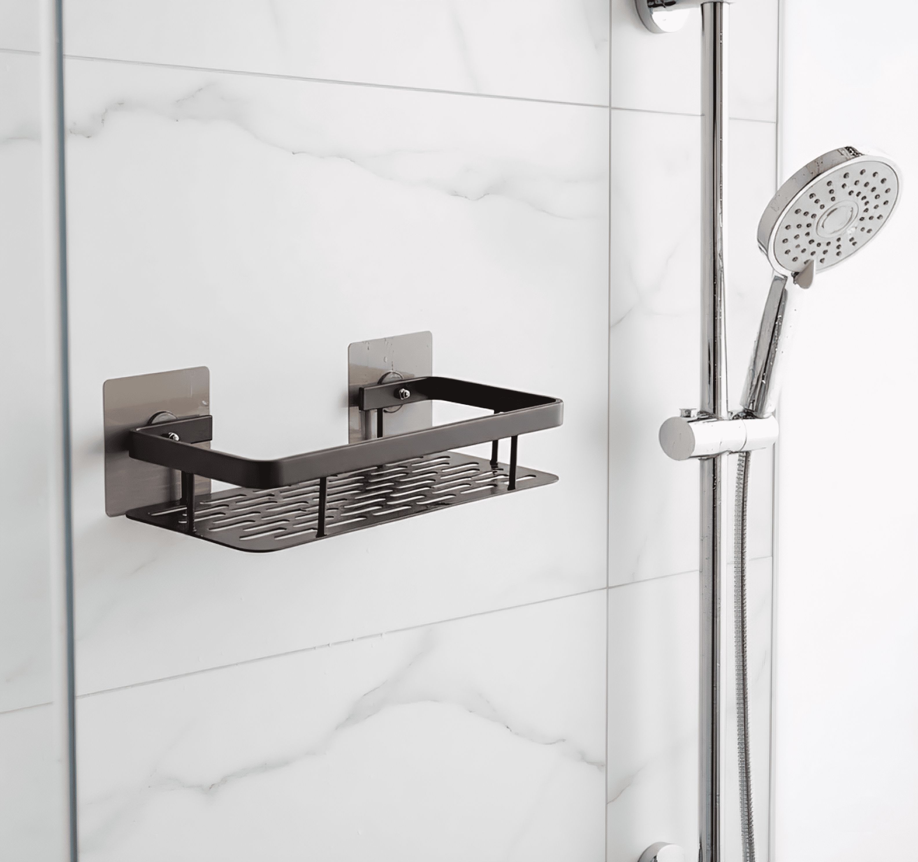 Multipurpose Bathroom Organizer Shower Caddy Storage Rack Without Drilling Plastic Wall Shelf-image-1