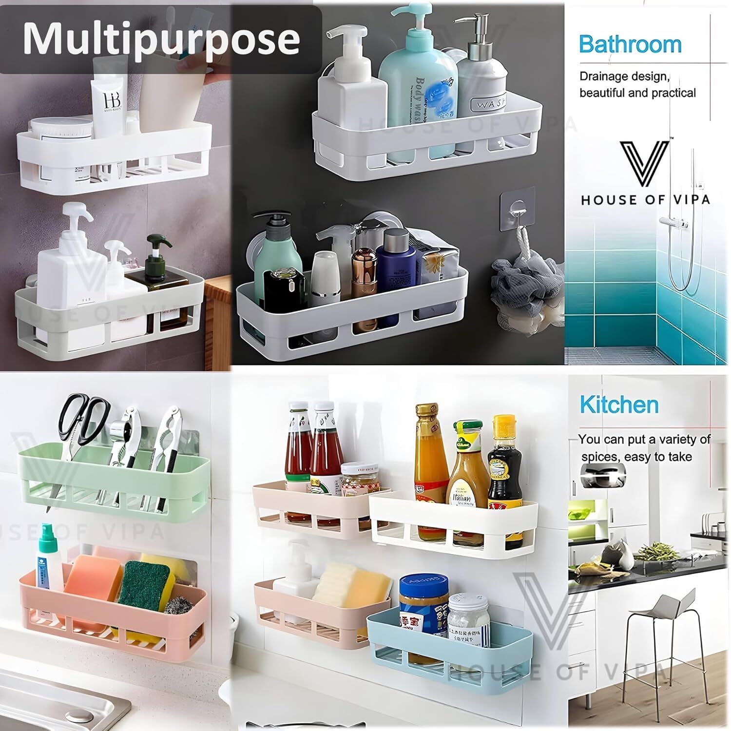 White Bathroom Shelves 3 Pcs + Soap Stand 3 Pcs Multipurpose and Rack for Home Plastic Wall Shelf-image-7