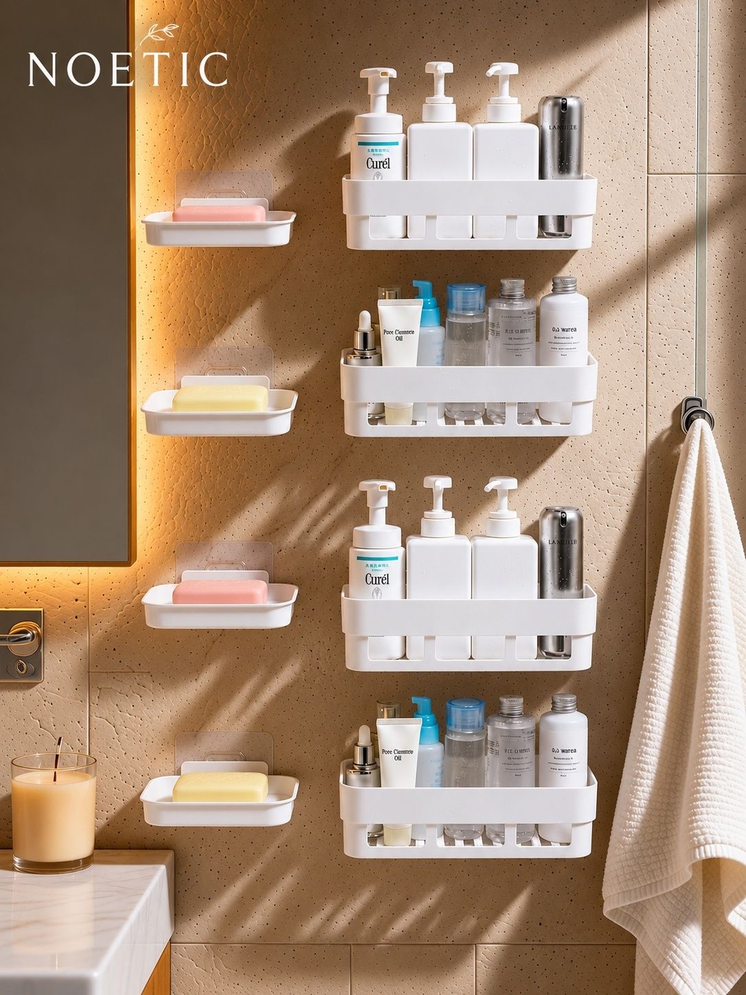 Premium Self Adhesive Bathroom Shelf & Soap Dish Combo Plastic Wall Shelf Plastic Wall Shelf-image-45