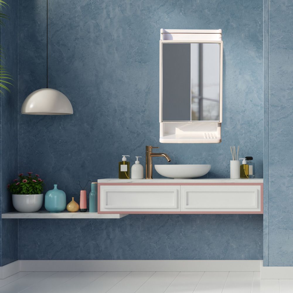 cipla plast Rich Look Bathroom Cabinet | Mirror with Shelf | Storage Organizer | Plastic, Glass Wall Shelf-picture-15