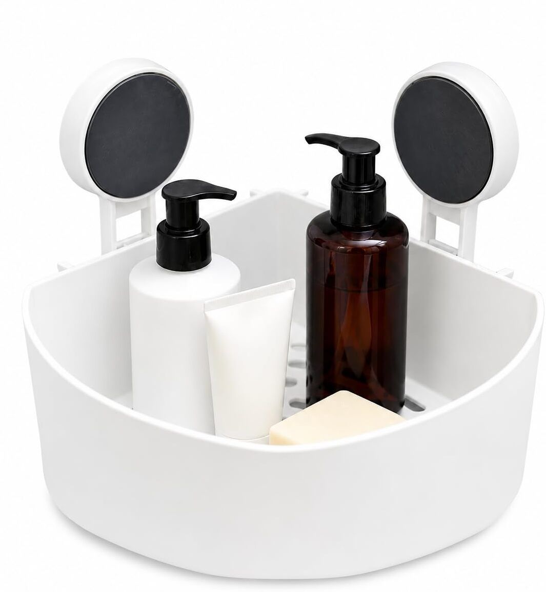 hvk Suction Corner Bathroom Shelf No Drill Shower Caddy Plastic Storage Organizer Plastic Wall Shelf-picture-29