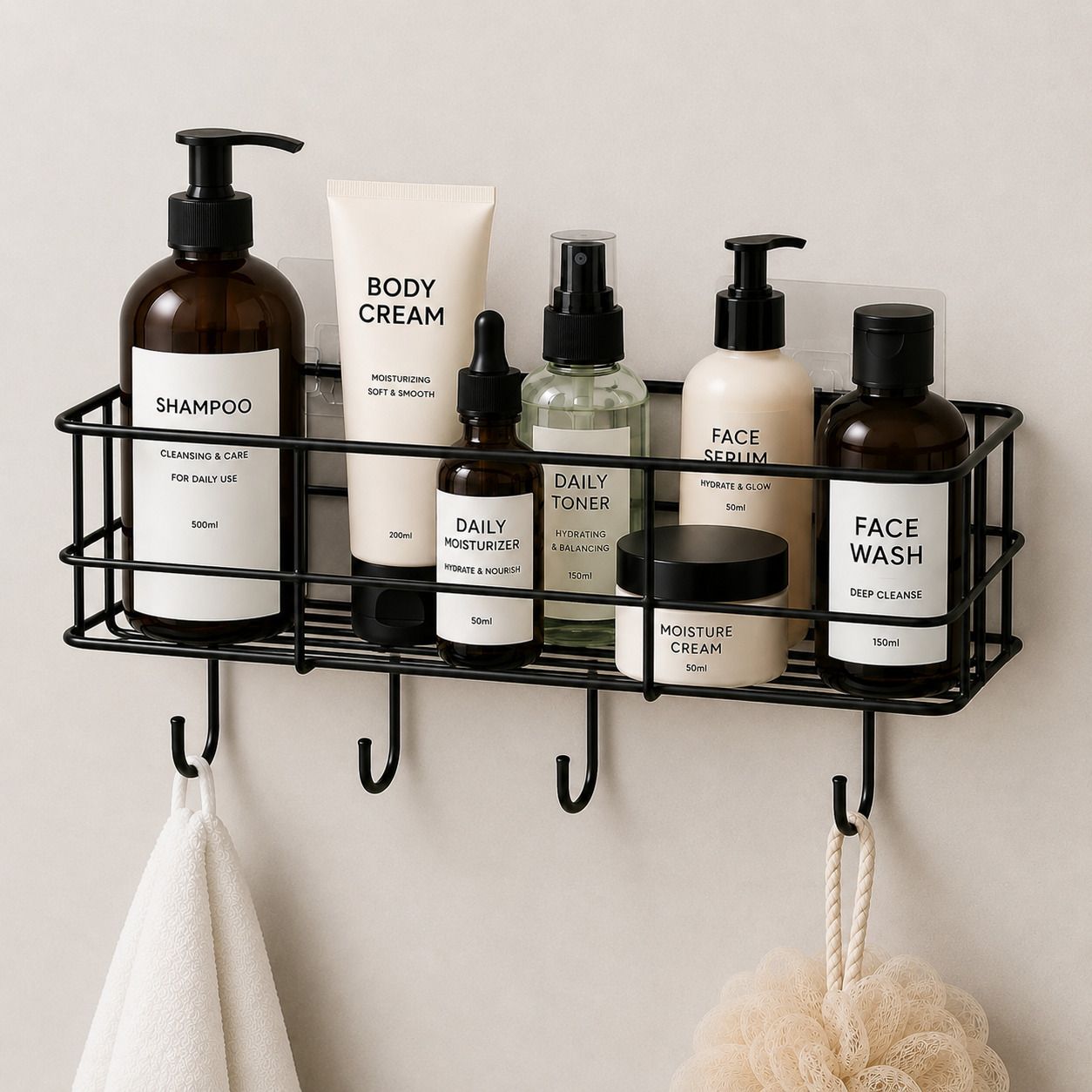 Self Adhesive Bathroom Shelf with Hook, Metal Shelf, Shelf for Wall, Drill-Free Iron Wall Shelf-image-21