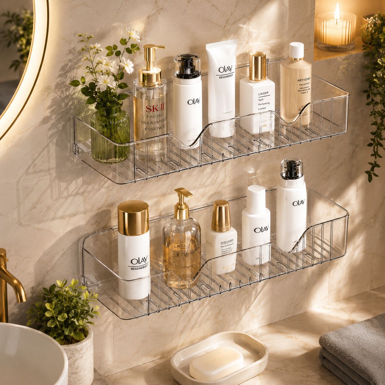 elitecart Transparent Bathroom Shelf Wall Mounted Storage Rack for Bathroom & Kitchen Plastic Wall Shelf-picture-9