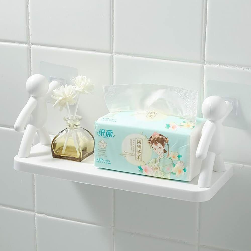 Wall Mount Hanging Bathroom Storage Human Hook Floating Wall Ledge Rack Book Plastic Wall Shelf-image-44