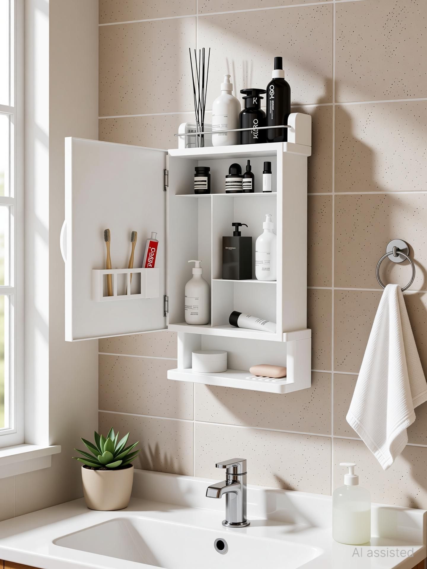 Mirror Cabinet White Heavy Plastic Acrylic Wall Shelf-image-42