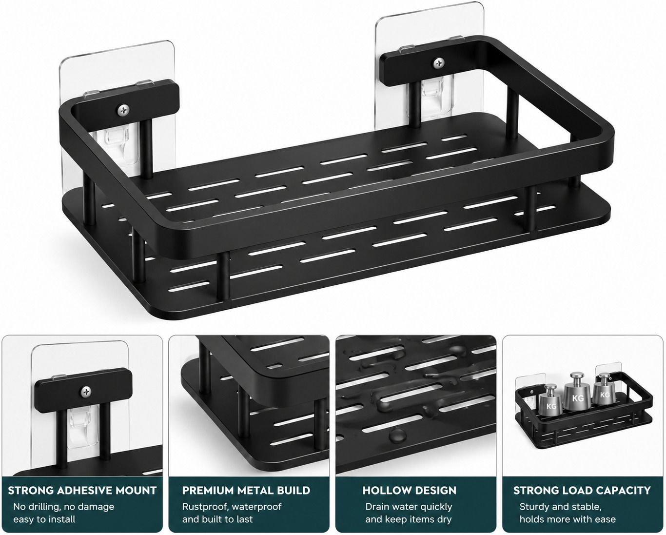 abhay Carbon Steel Black Adhesive Rectangle Shelf Steel Wall Shelf-picture-48