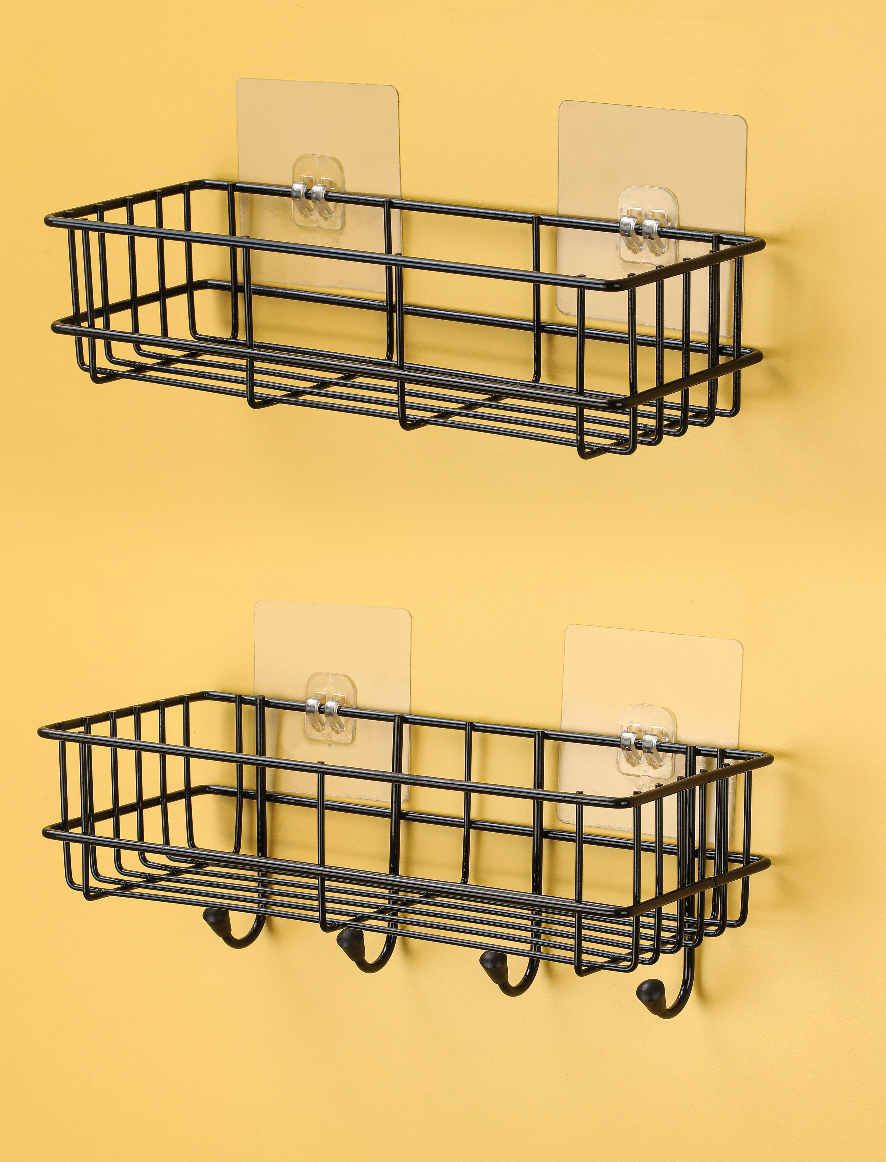 Self-Adhesive Multi-use Shelf-One is with Hook One shelf without Hook,Pack of 2 Iron Wall Shelf
