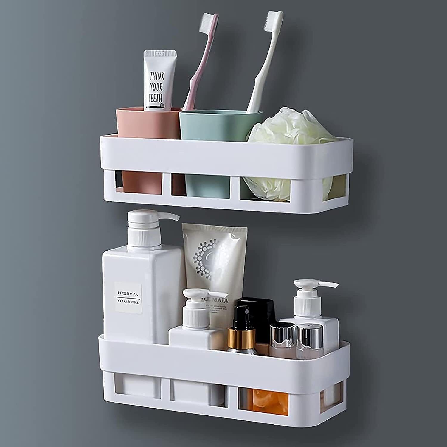 bitaura Adhesive bathroom shelves no need to drill Plastic Wall Shelf-picture-29