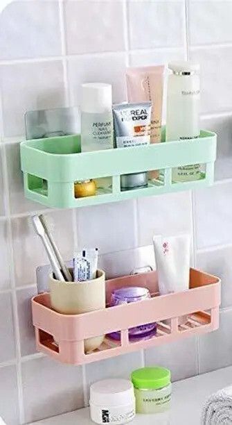 sjk Self Adhesive Multi-Purpose Wall Hanging BATHROOM floating Shelf Plastic Wall Shelf-picture-29