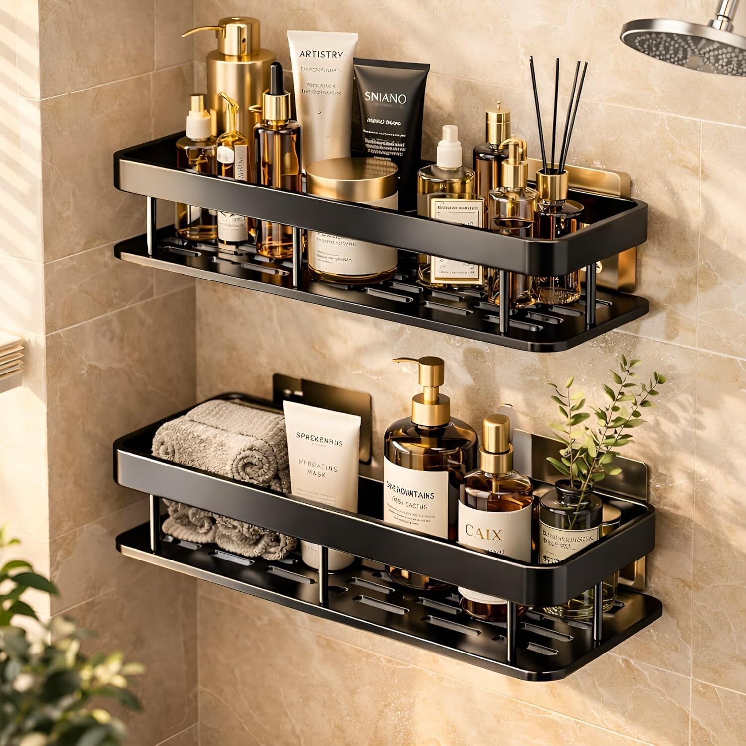 inotik 2-Pack plastic Self Adhesive Bathroom Shelf Organizer Wall Mounted Plastic Wall Shelf-picture-20