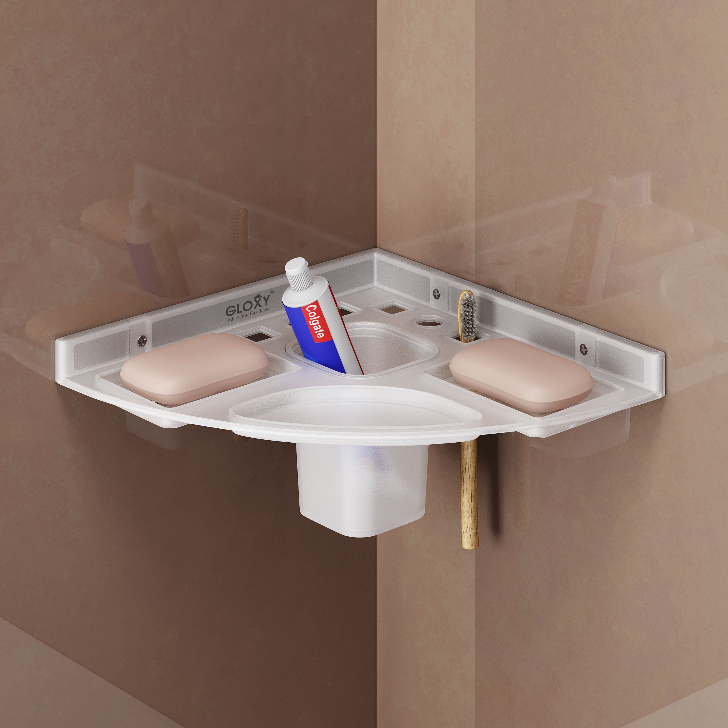 Corner Rack | Wall Mount Toothpaste Holder with Soap Dish | Space Saving Shelf Acrylic Toilet Paper Holder-image-23