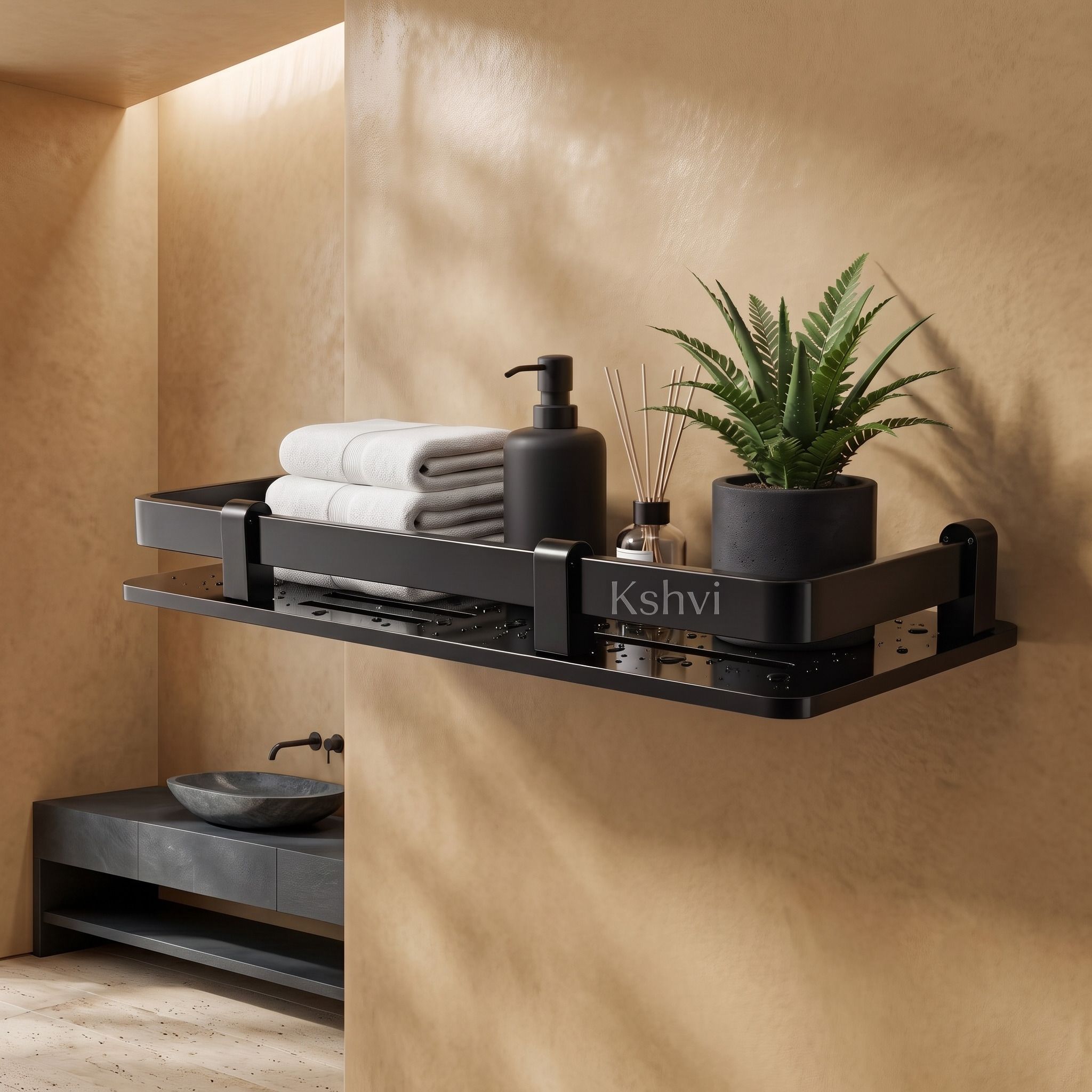 kshvi 12*5 Modern Black Acrylic Wall Mounted Bathroom Storage Shelf Acrylic, Aluminium Wall Shelf-picture-10