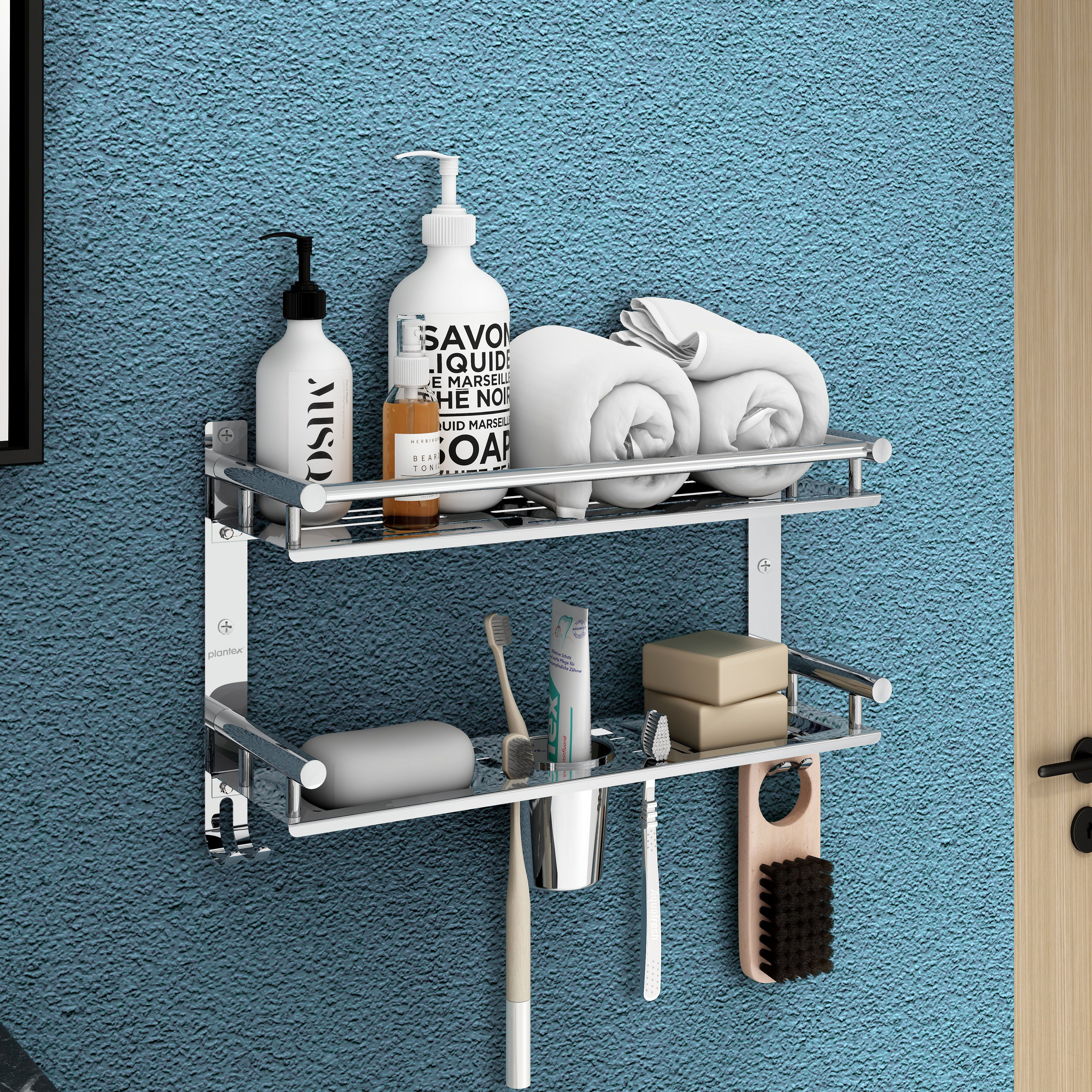 5in1 Multiuse Rack with Soap Stand and Tumbler Holder with Hooks (APS-731) Stainless Steel Wall Shelf-image-38