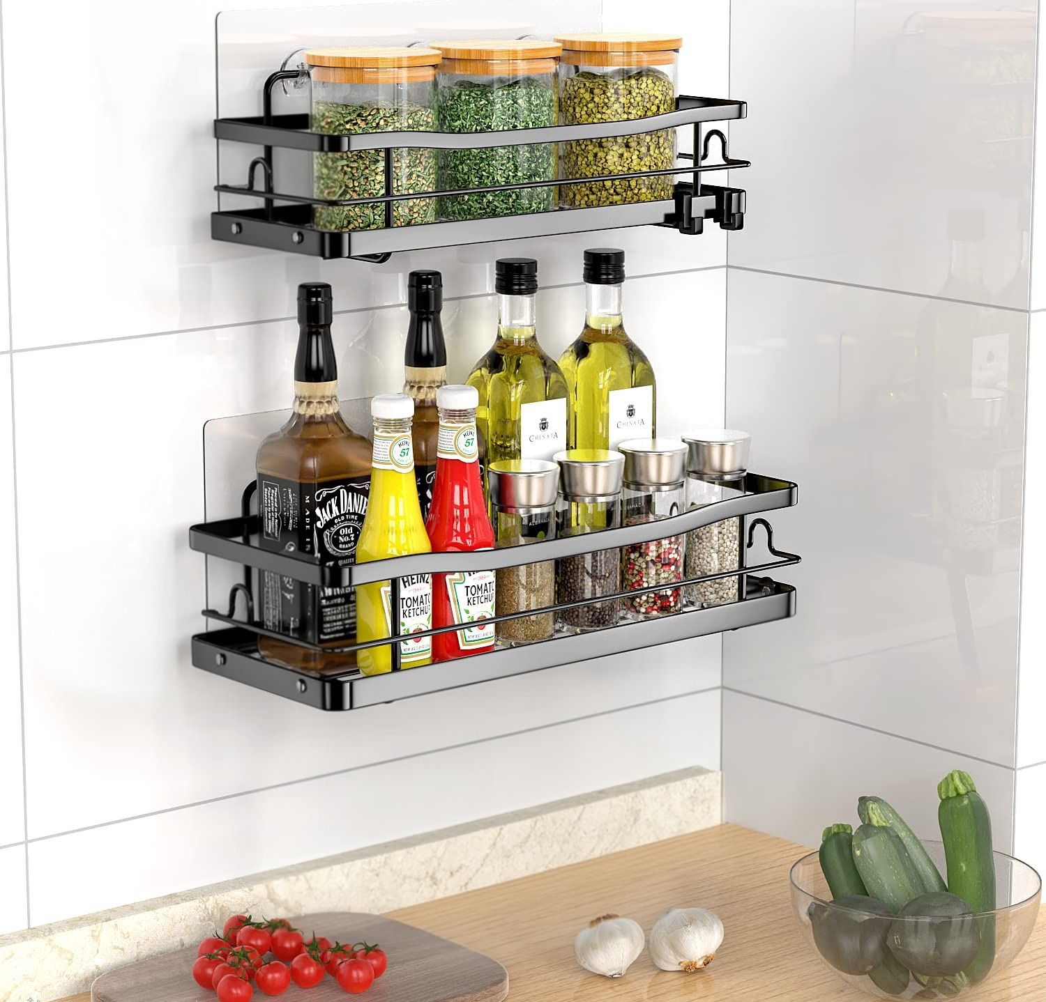 Containers Kitchen Rack Kitchen steel(Set of 2)storage organizer rack for container accessories rack Carbon Steel-image-11