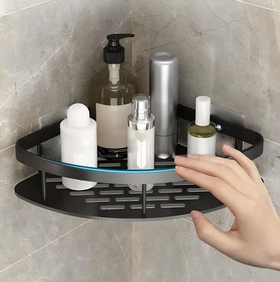 Self Adhesive Aluminum Corner Shelf for Bathroom & Kitchen Shelves Rack Holder 10 inch 1 Bar Towel Rod-image-29