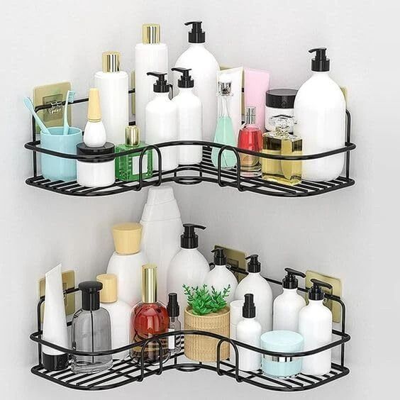 Self-Adhesive Metal Bathroom Corner Shelf (PACK OF 2)) Iron Wall Shelf