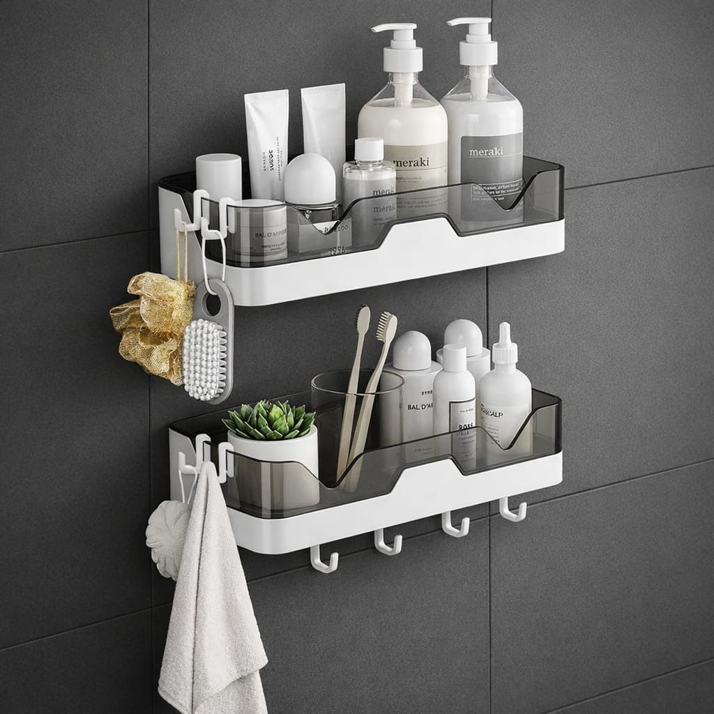 Pack of 2 Self-Adhesive Bathroom Shelf Organizer Shelf for Kitchen & Bathroom Plastic Wall Shelf-image-20